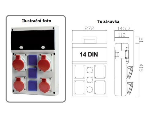 Zásuvková rozvodnice jištěná, s chráničem, 7x zásuvka, IP44 SCAME - 632.X3122-113F2