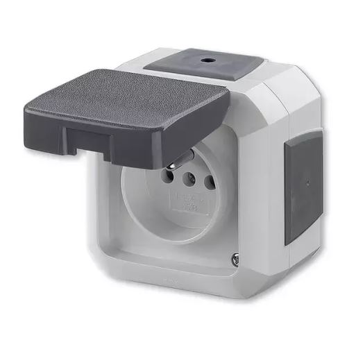 ABB VARIANT+ venkovní zásuvka IP54 s víčkem, průběžná, 5519N-C02540 S šedá, bezšroubové svorky