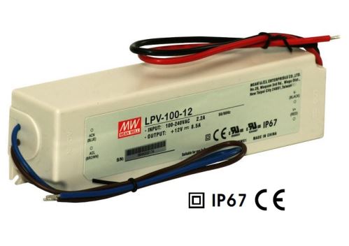 Napájecí spínaný zdroj pro LED LPV-100-12 MEAN WELL 12V 100W IP67