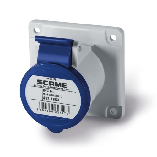 Zásuvka vestavná OPTIMA rovná, 2P+E, 230V/ 16A, IP44/ IP54 SCAME - 423.1663
