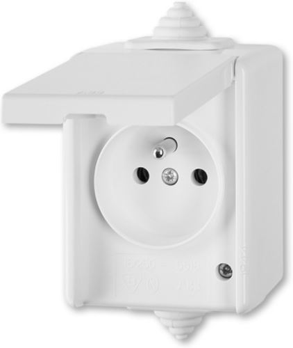 ABB PRAKTIK venkovní zásuvka IP44 s víčkem, průběžná, 5518-2969 B bílá