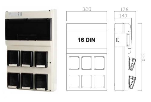 Zásuvková rozvodnice jištěná, s chráničem, 6x zásuvka, IP66 SCAME - D563.6000-2