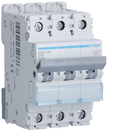 Jistič NDN316 3pól 16A charakteristika D 10kA HAGER