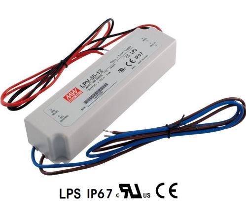 Napájecí spínaný zdroj pro LED LPV-35-12 MEAN WELL 12V 35W IP67
