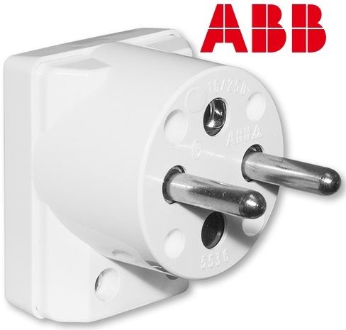 ABB 5536-2154 Vidlice dvojpólová s ochranným kontaktem, s postranním vývodem bílá