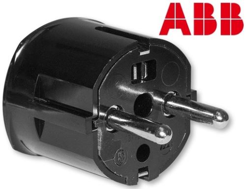 ABB 5537-2050 Vidlice dvojpólová s dvojími ochrannými kontakty, s postranním vývodem černá