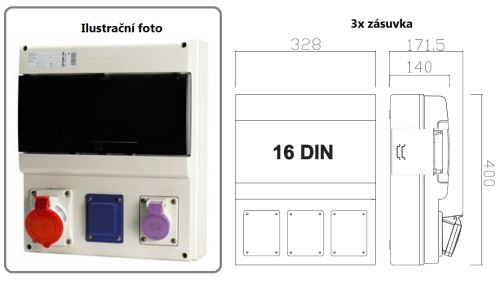 Zásuvková skříň SELV jištěná SCAME 24V/230V/400V - 32A, IP54 (D431.100101-1)