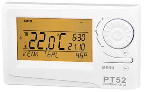 Digitální termostat ELEKTROBOCK PT52 s OpenTherm (OT+) komunikací, drátový, týdenní program