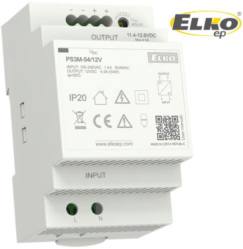 Napájecí zdroj PS3M-54/12V spínaný stabilizovaný ELKO