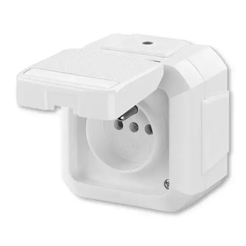 ABB VARIANT+ venkovní zásuvka IP54 s víčkem, popisovým polem, průběžná, 5518N-C02542 B bílá