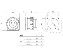 Přívodka vestavná OPTIMA rovná 2P+E, 230V/ 32A, IP67 SCAME - 248.3293 (1)