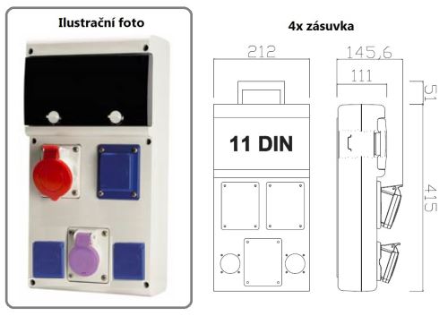 Zásuvková skříň SELV jištěná SCAME 24V/230V/400V - 16A/32A, IP54 (632.315W-112)