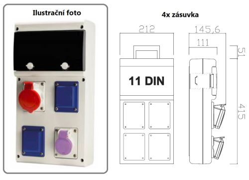 Zásuvková skříň SELV jištěná SCAME 24V/230V/400V - 32A, IP54 (632.3225-101)