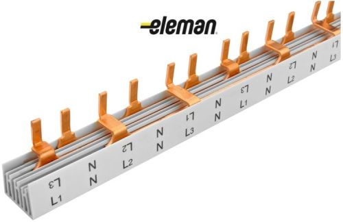 Lišta propojovací 4-pólová S-L1+N-L2+N-L3+N-1000/16 kolík 16mm2, 54 modulů, 80A, 1m ELEMAN