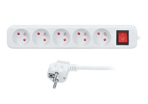 Prodlužovací kabel 2m s vypínačem, 5 zásuvek, bílý SOLIGHT (PP51)