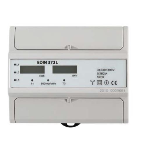Elektroměr EDIN 372L - 5-100A, třífázový, 2-tarifní s LCD displejem, IP20