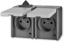 ABB PRAKTIK venkovní dvojzásuvka IP44 s víčky, 5518-2029 S šedá