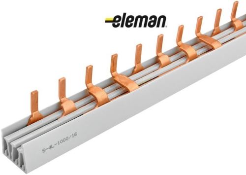 Lišta propojovací 4-pólová S-4L-1000/16 kolík 16mm2, 56 modulů, 80A, 1m ELEMAN
