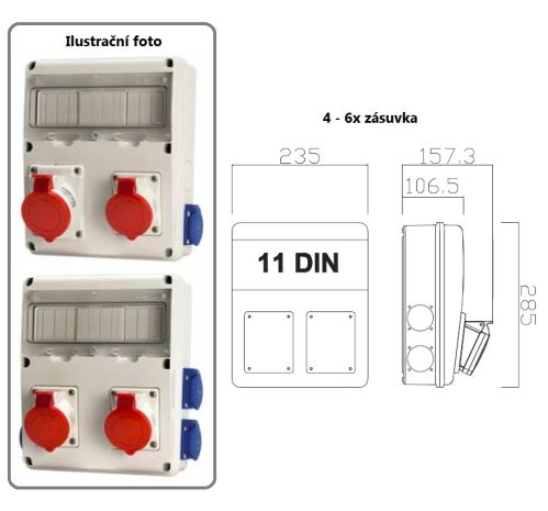 Zásuvková rozvodnice jištěná, s chráničem, 4x zásuvka, IP44 SCAME - 633.11W-011F2