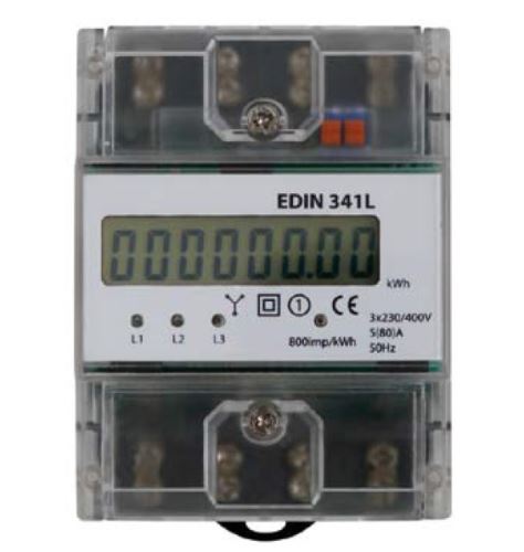 Elektroměr EDIN 341L - 5-80A, třífázový, 1-tarifní s LCD displejem, IP20
