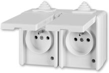 ABB PRAKTIK venkovní dvojzásuvka IP44 s víčky, průběžná, 5518-2069 B bílá