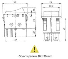 Spínač kolébkový dvoupólový ON-ON I4700 16A/250V černá (2)