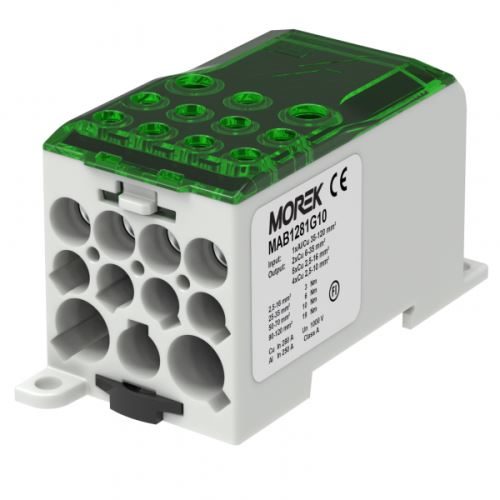 Distribuční blok OJL 280A vstup 1xAl/Cu120mm2 výstup 2x35/5x16/4x10mm2 zelená
